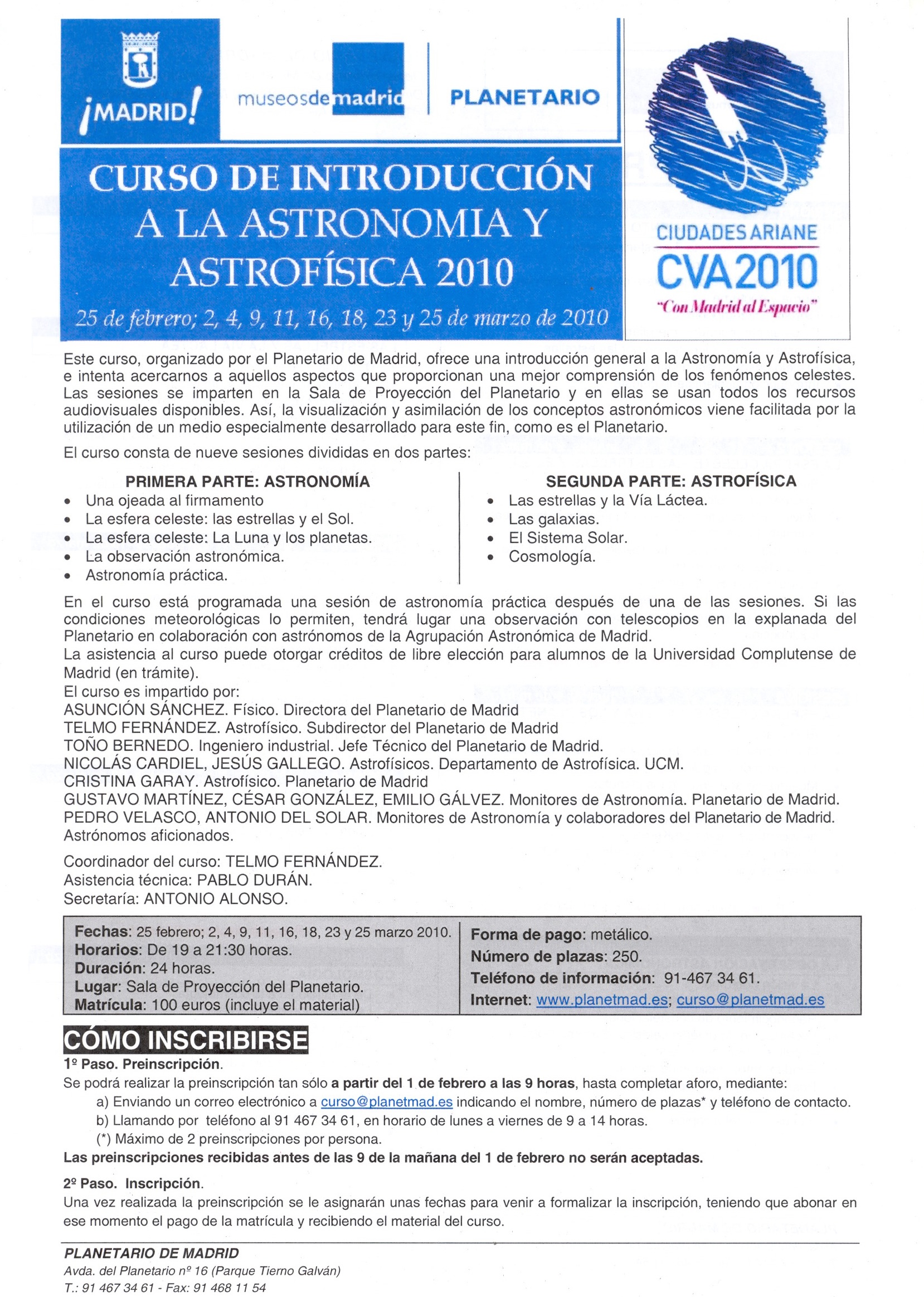 curso planetario 2010