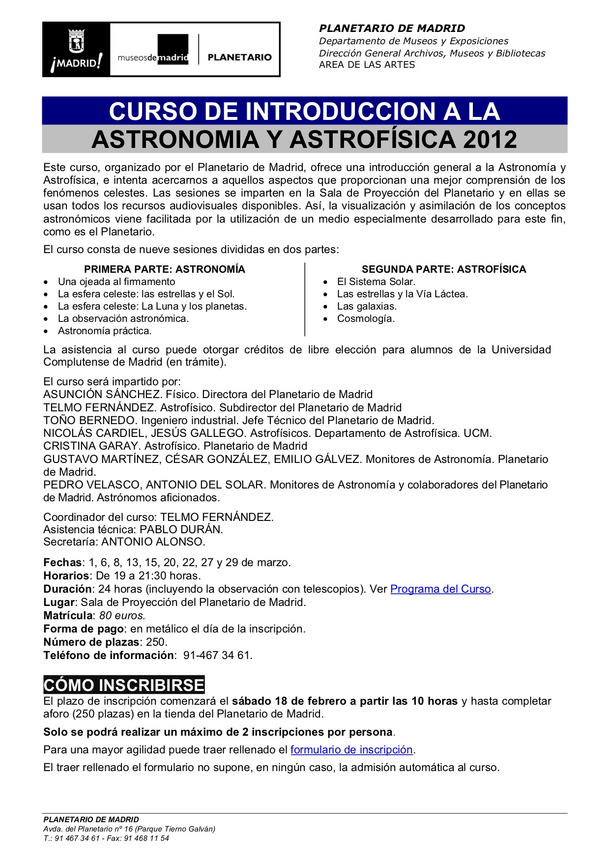 curso planetario 2012